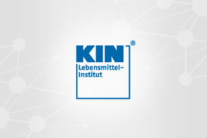 Logo of KIN Lebensmittel-Institut in a blue square with text in German.