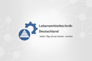Logo of Lebensmitteltechnik Deutschland featuring a gear and pyramid icon with German slogan.