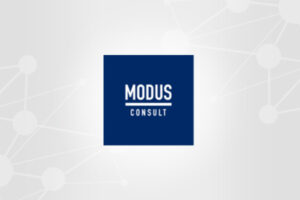 Modus Consult logo with white text on a dark blue square background.