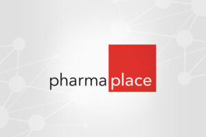 Pharmaplace logo with black text and a red square next to the word "place".