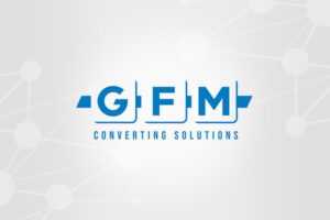 GFM Converting Solutions logo on a grey network background.